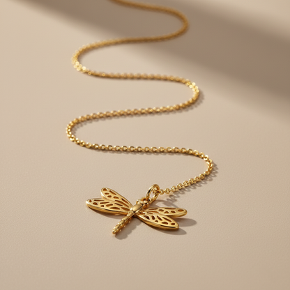 Gold Dragonfly Pendant Necklace