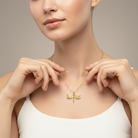 Gold Dragonfly Pendant Necklace
