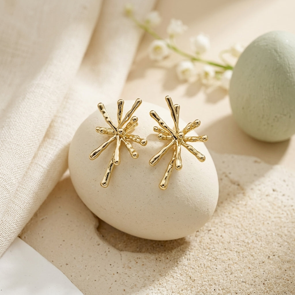 Celestial Burst Gold Stud Earrings
