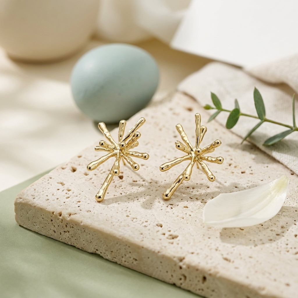Celestial Burst Gold Stud Earrings