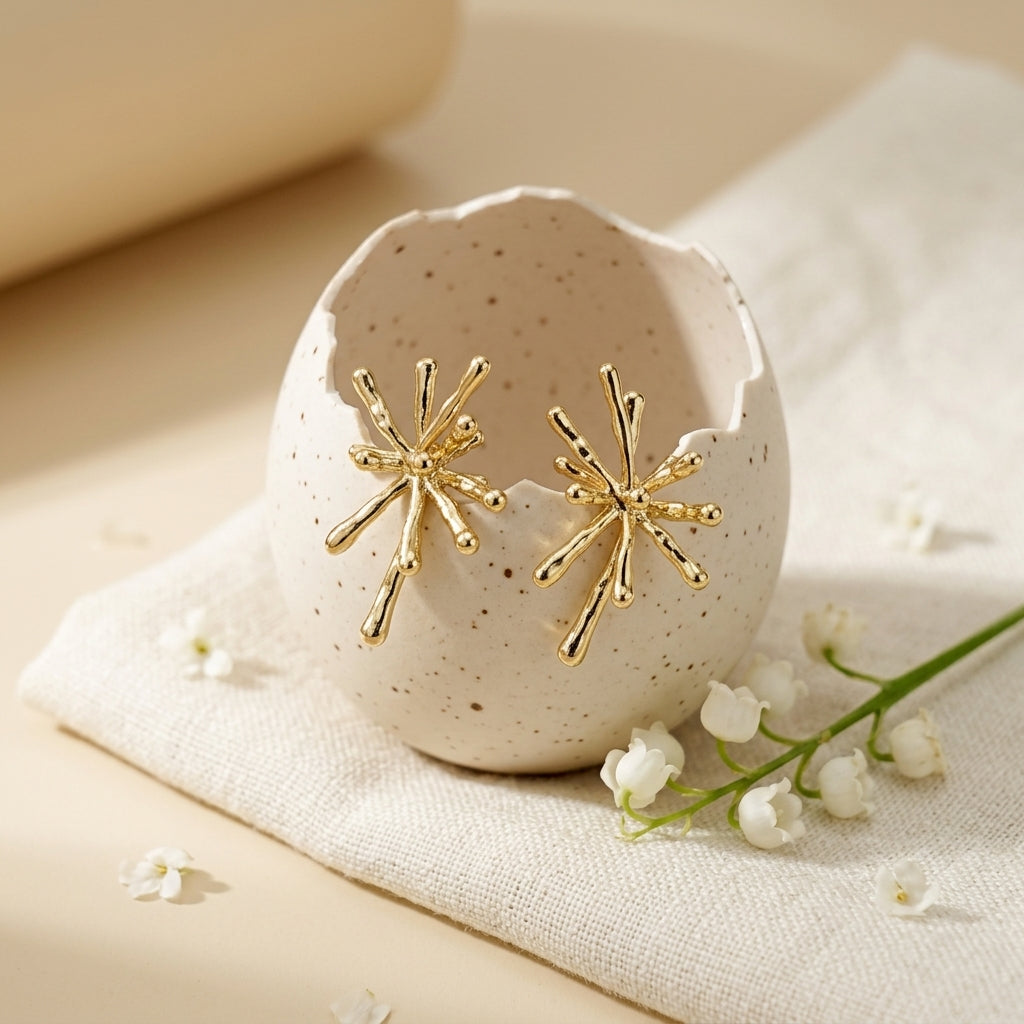 Celestial Burst Gold Stud Earrings