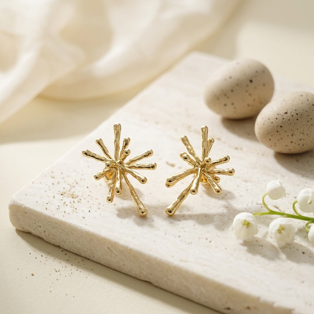 Celestial Burst Gold Stud Earrings