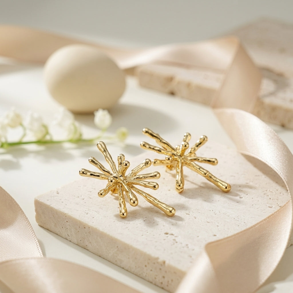 Celestial Burst Gold Stud Earrings