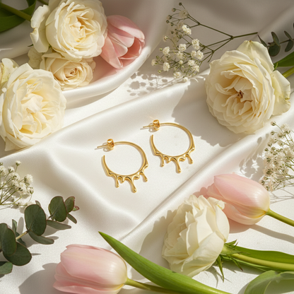 Gold Dripping Hoop Earrings