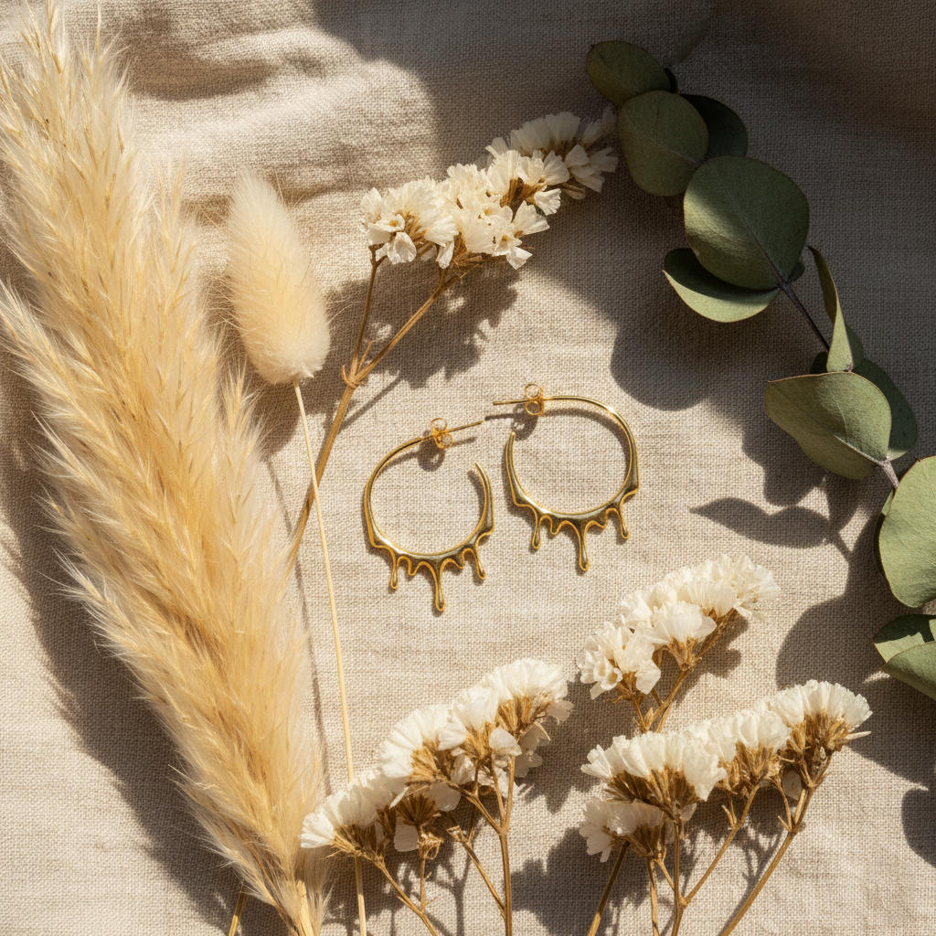 Gold Dripping Hoop Earrings