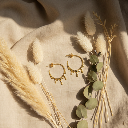 Gold Dripping Hoop Earrings