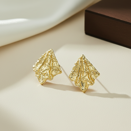 Gold Leaf Design Stud Earrings