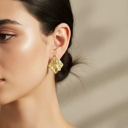 Gold Leaf Design Stud Earrings