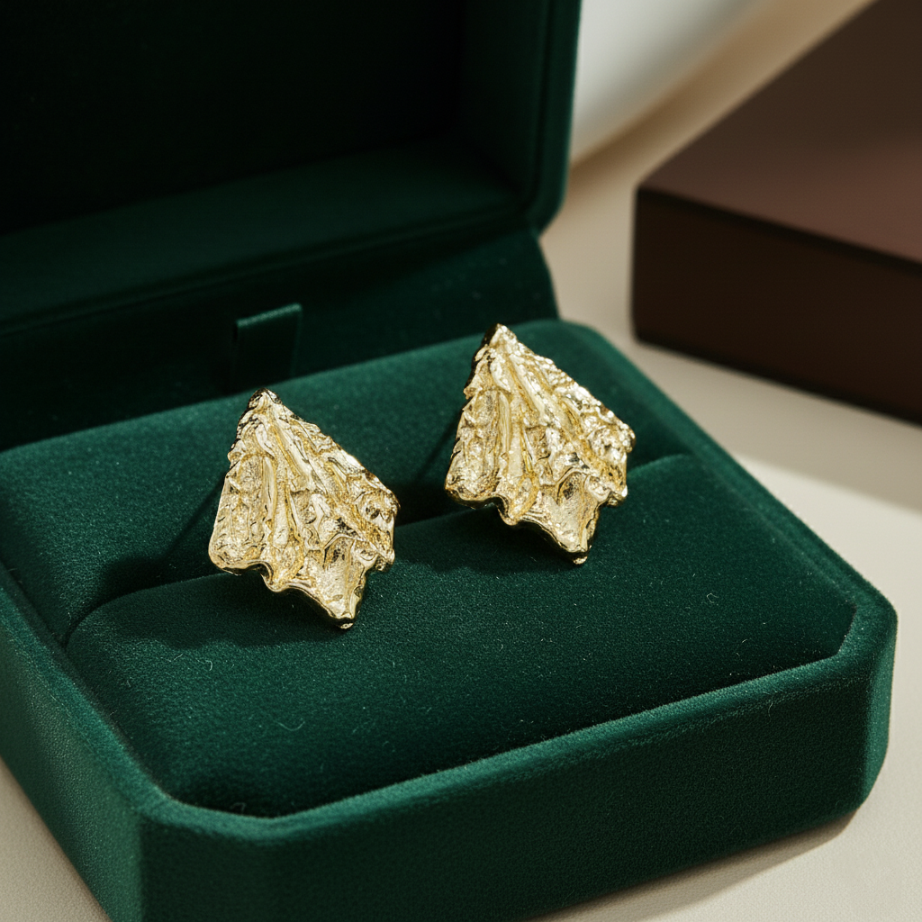 Gold Leaf Design Stud Earrings