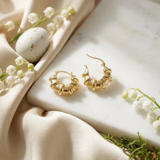 Gold Textured Ribbed Hoop Earrings