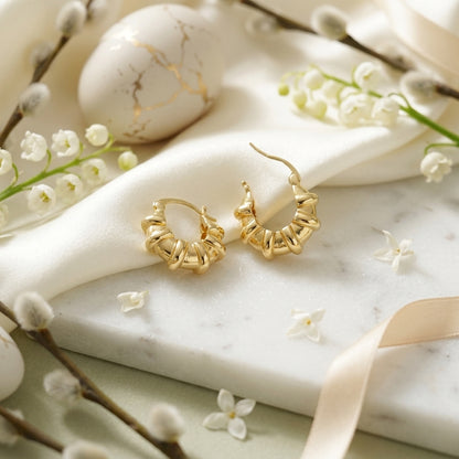 Gold Textured Ribbed Hoop Earrings