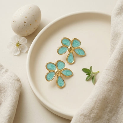 Daisy Stud Enamel Earrings – Turquoise Floral Earrings