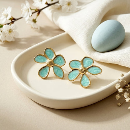 Daisy Stud Enamel Earrings – Turquoise Floral Earrings