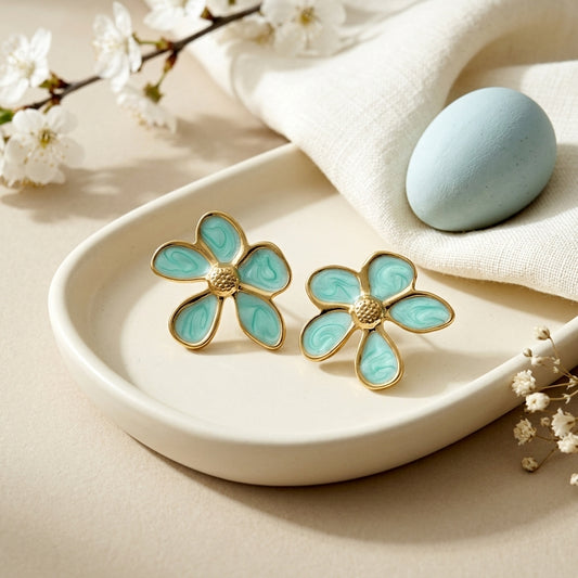 Daisy Stud Enamel Earrings – Turquoise Floral Earrings
