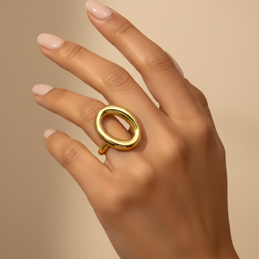 Gold Open Oval Statement Ring