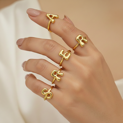 Gold Personalized Initial Letter Ring