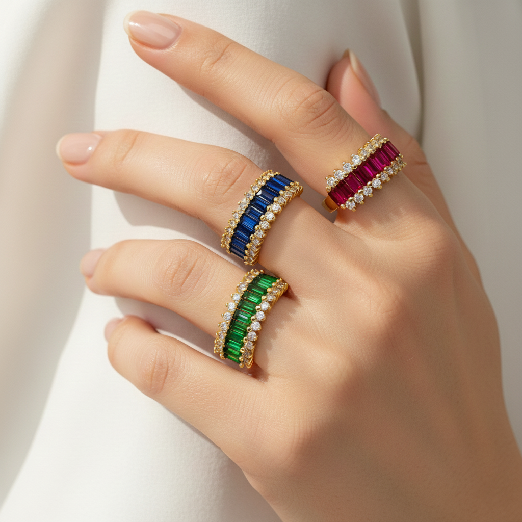 Emerald Baguette Half Eternity Ring