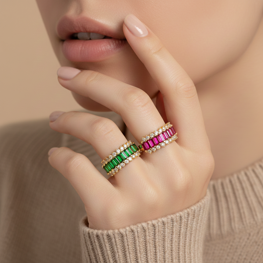 Emerald Baguette Half Eternity Ring
