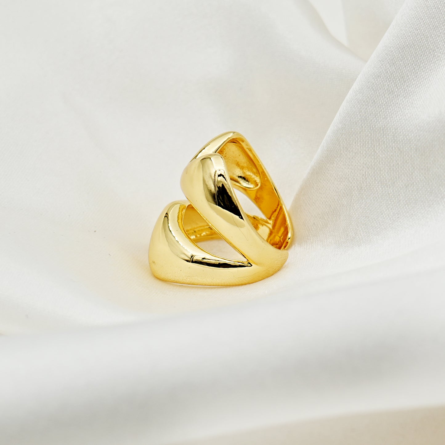 Gold Double Chevron Statement Ring