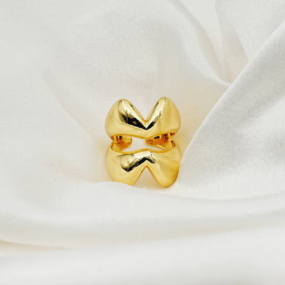 Gold Double Chevron Statement Ring