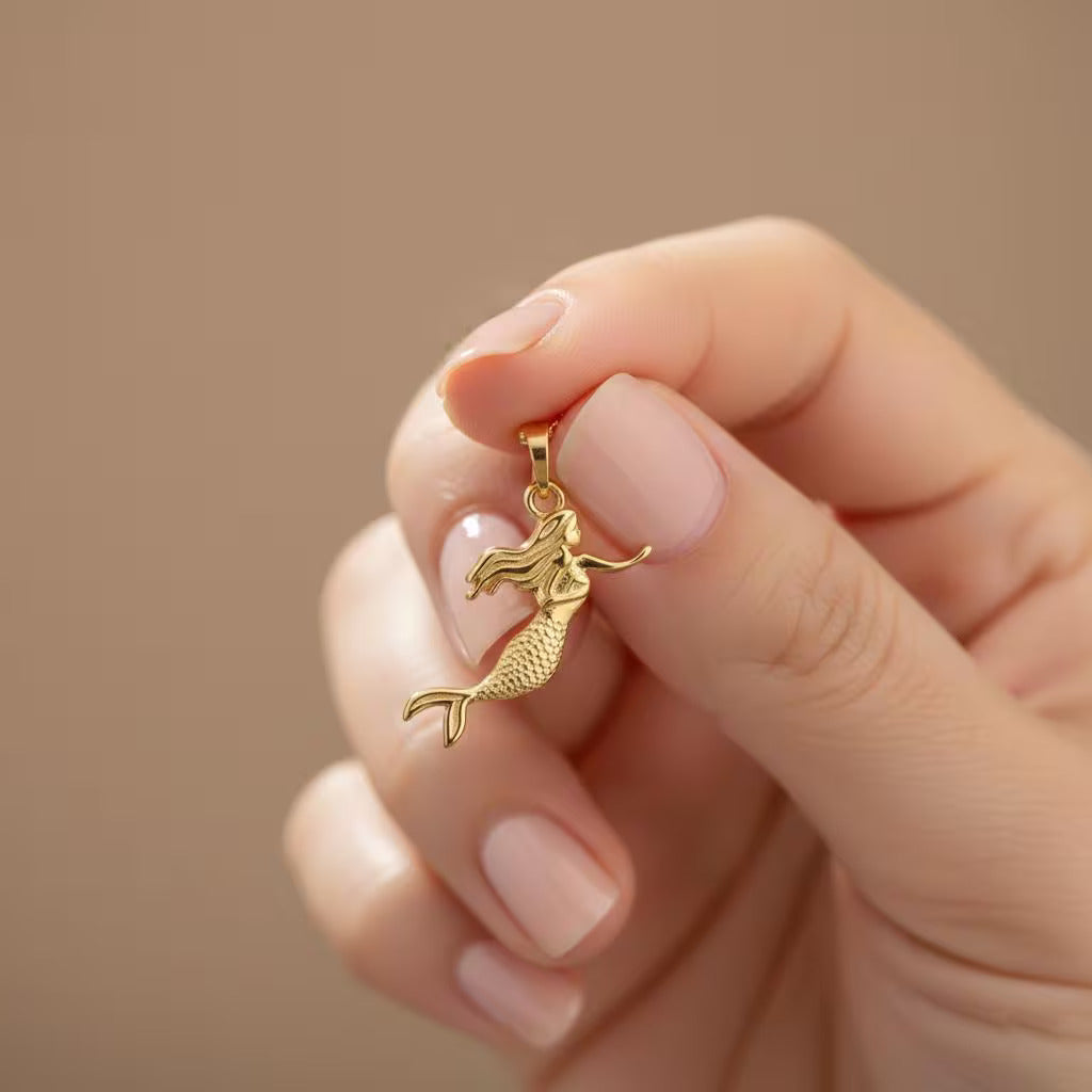 Yellow Gold Mermaid Charm Necklace