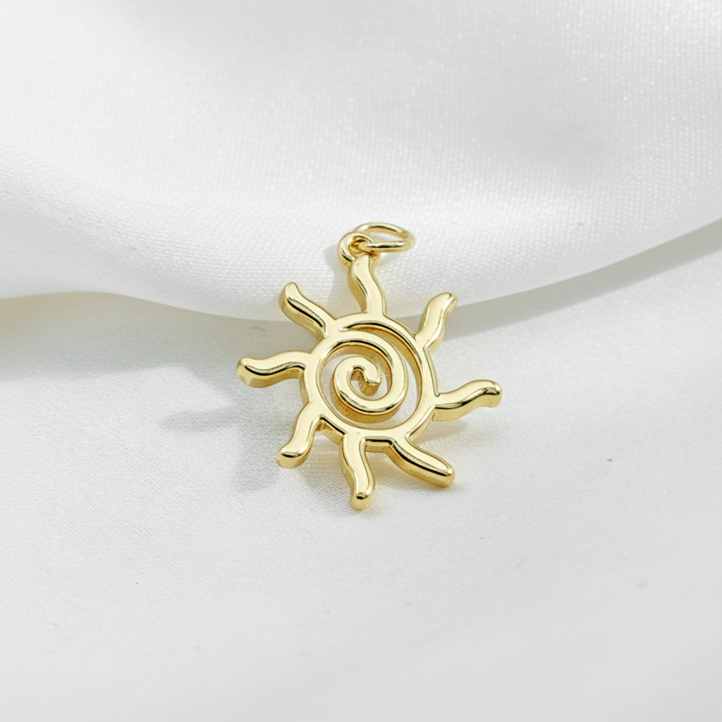 Gold Spiral Sun Charm For Bracelet Necklace