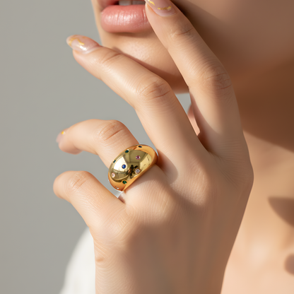 Multicolored Diamond Confetti Dome Ring