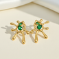 Abstract Gold & Green Stone Stud Earrings