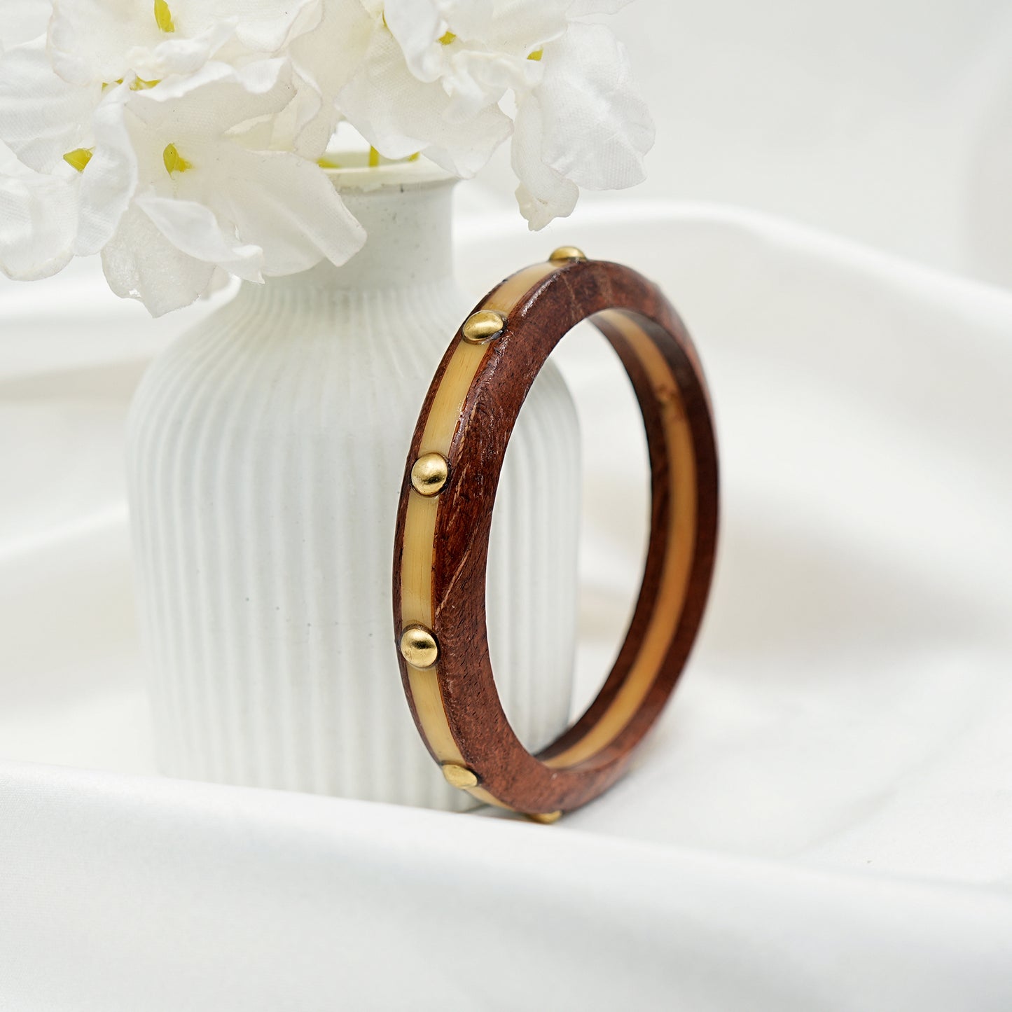 Rustic Wooden & Gold Accent Bangle