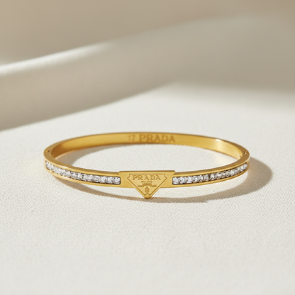 Engraved Triangle Half Tennis Bangle