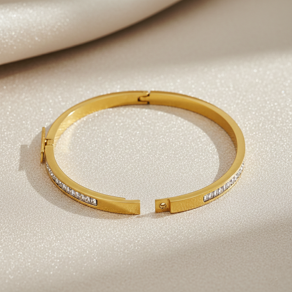 Engraved Triangle Half Tennis Bangle