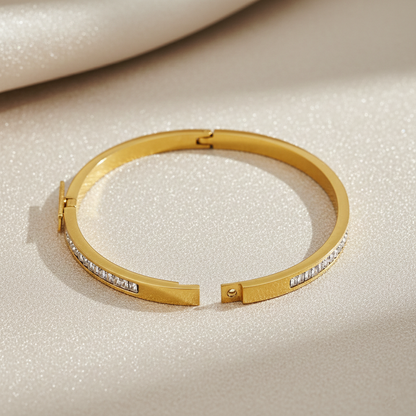 Engraved Triangle Half Tennis Bangle