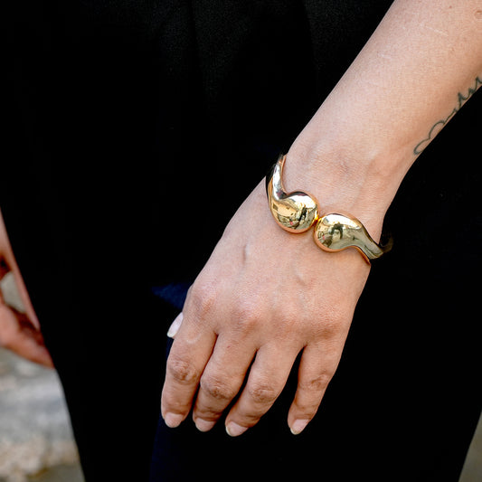 Gold Teardrop Open Bangle