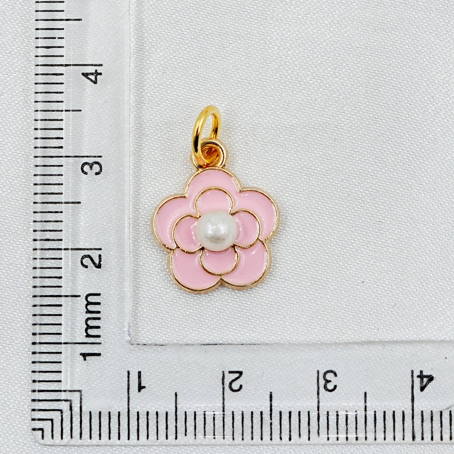 Pink Enamel Flower Pearl Charm