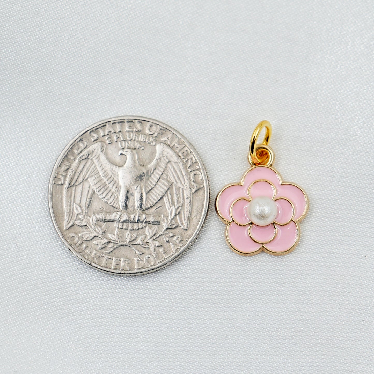Pink Enamel Flower Pearl Charm