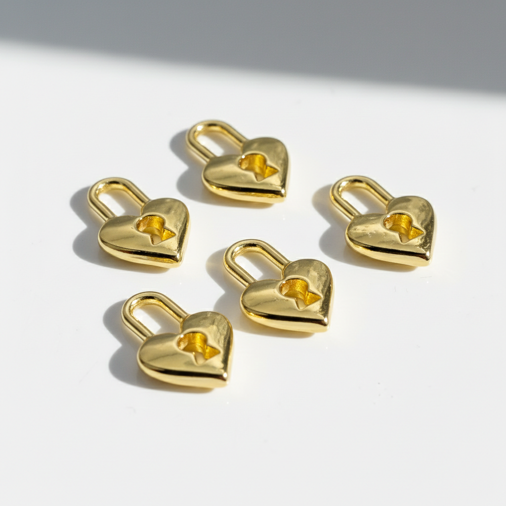 Gold Heart Lock Charm For Bracelet Necklace
