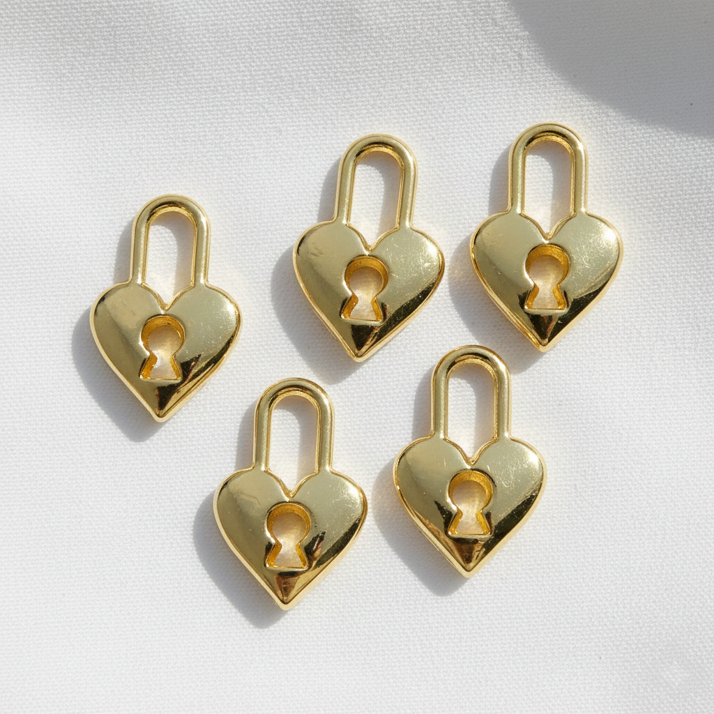 Gold Heart Lock Charm For Bracelet Necklace