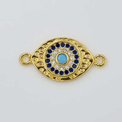 Evil Eye Connector Charm with Blue & Clear CZ