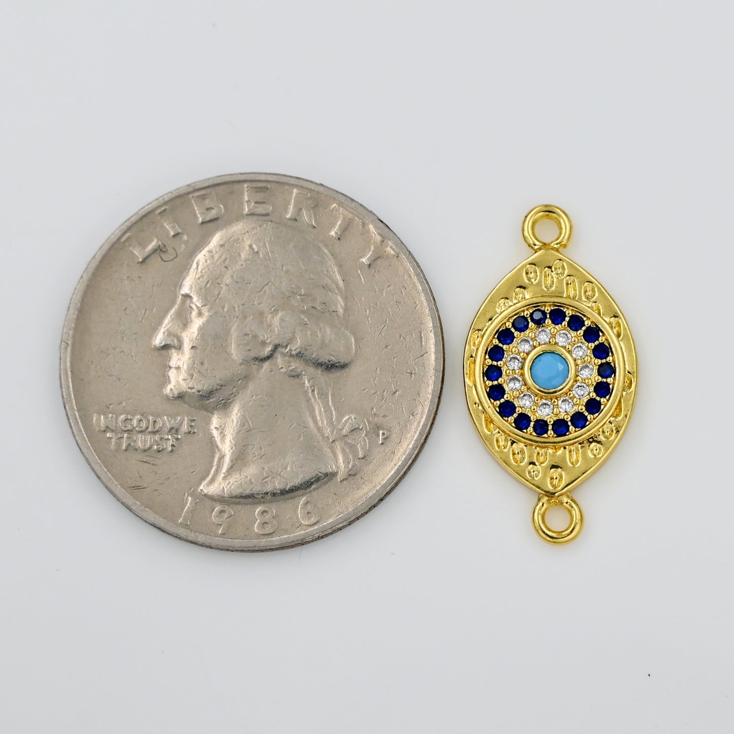 Evil Eye Connector Charm with Blue & Clear CZ