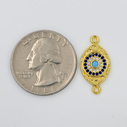 Evil Eye Connector Charm with Blue & Clear CZ