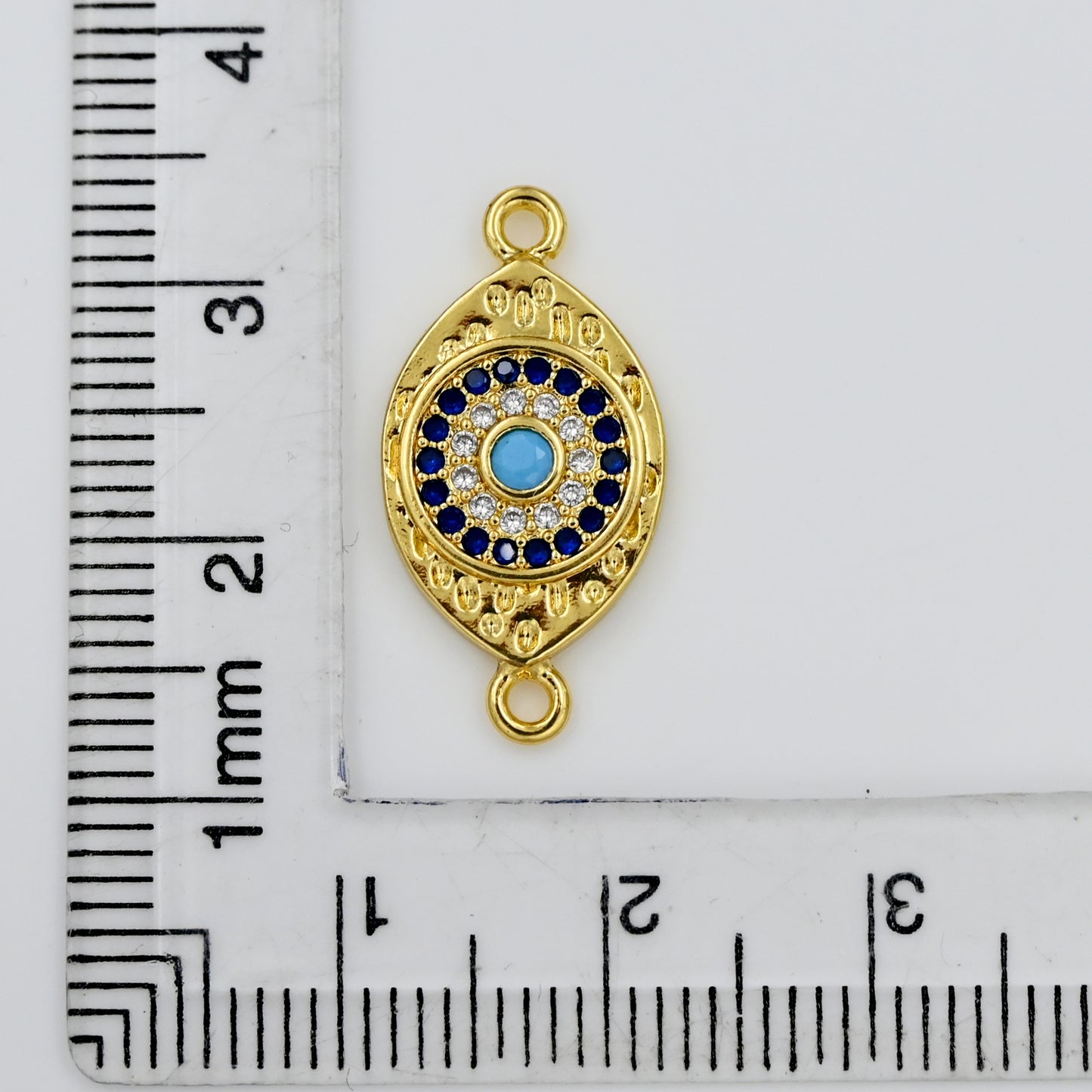 Evil Eye Connector Charm with Blue & Clear CZ
