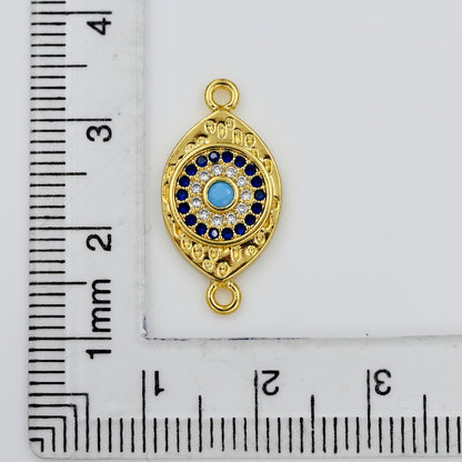 Evil Eye Connector Charm with Blue & Clear CZ