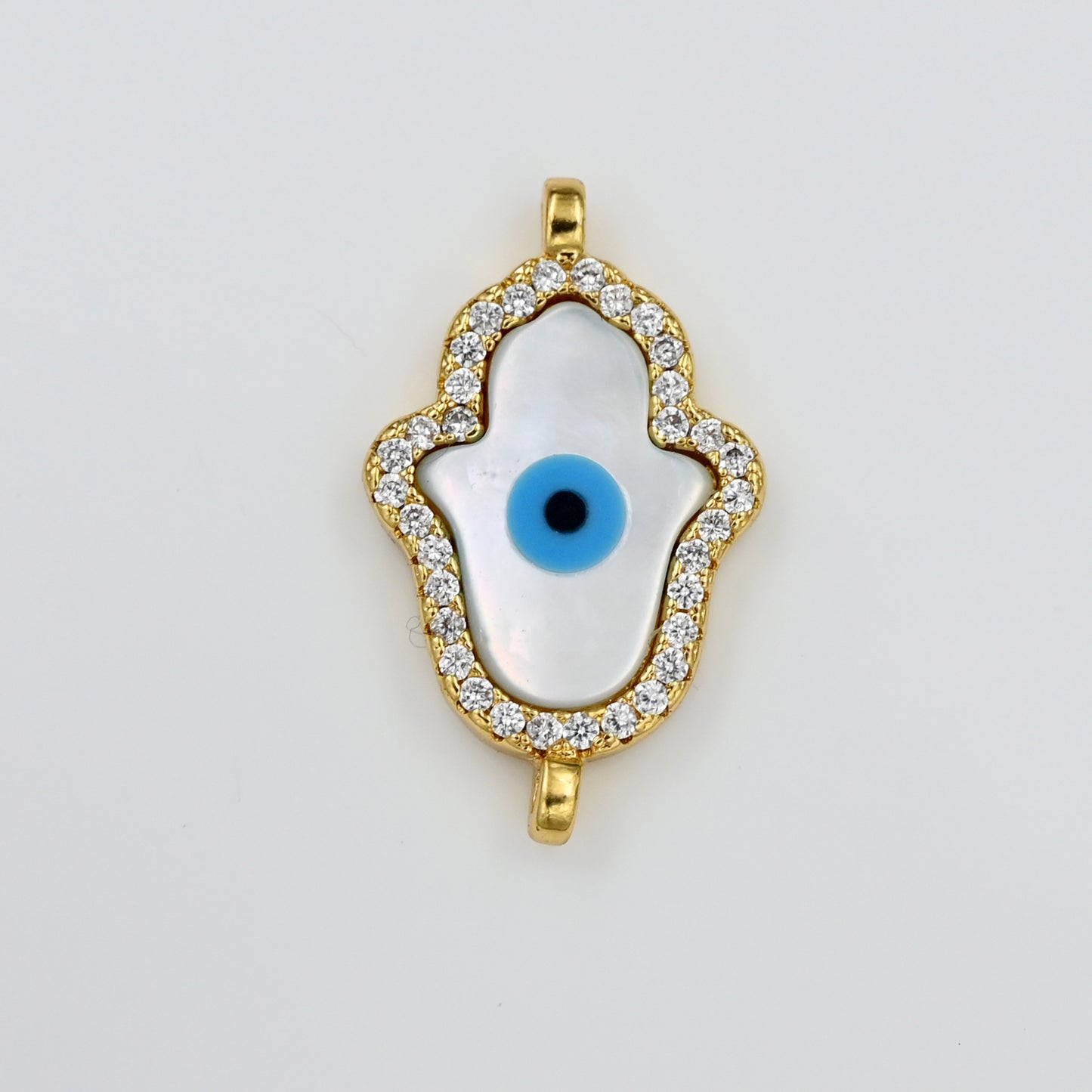 Gold Hamsa Evil Eye Charm with Crystal Border