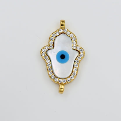 Gold Hamsa Evil Eye Charm with Crystal Border