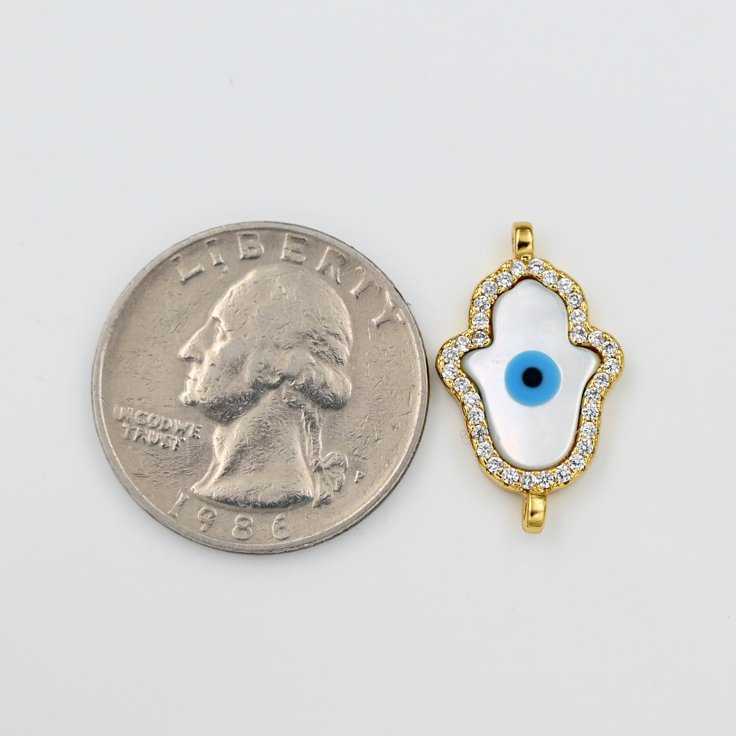 Gold Hamsa Evil Eye Charm with Crystal Border