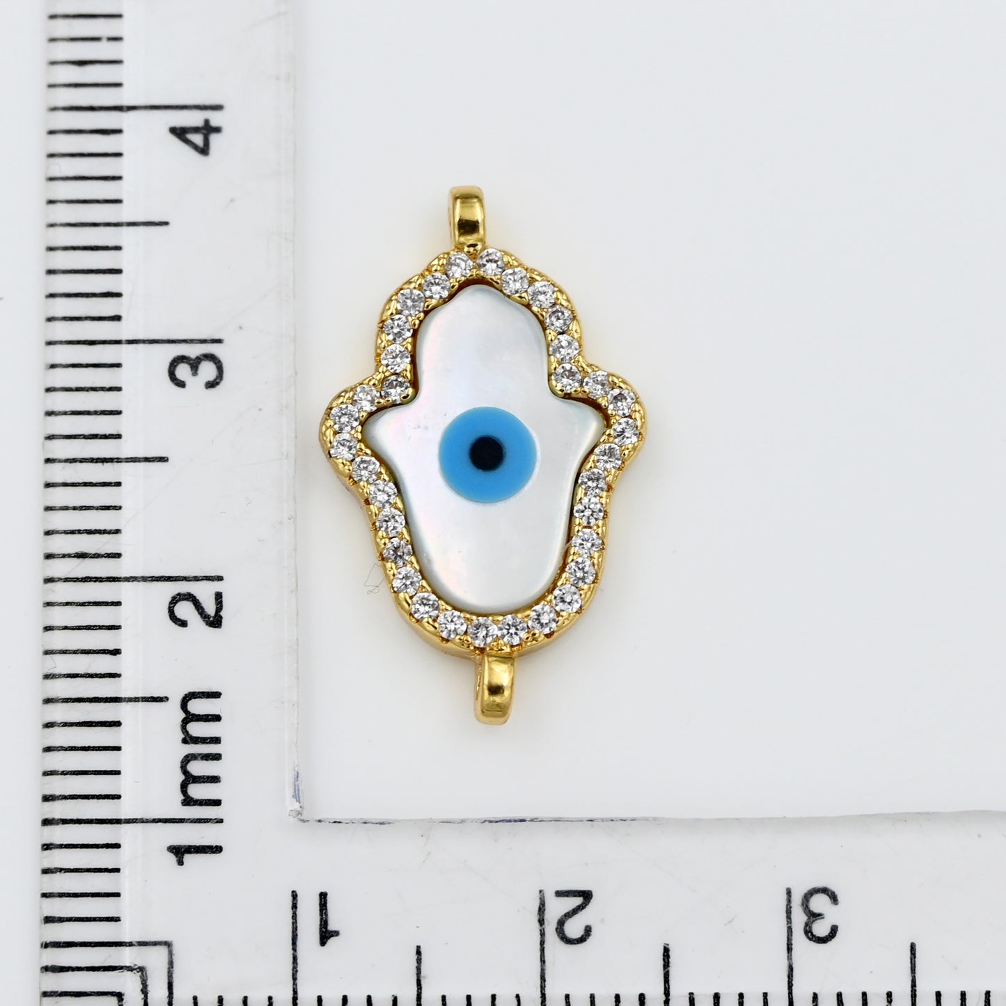 Gold Hamsa Evil Eye Charm with Crystal Border