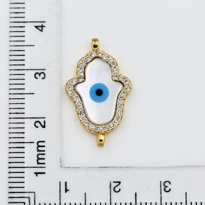 Gold Hamsa Evil Eye Charm with Crystal Border
