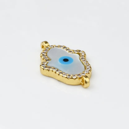 Gold Hamsa Evil Eye Charm with Crystal Border