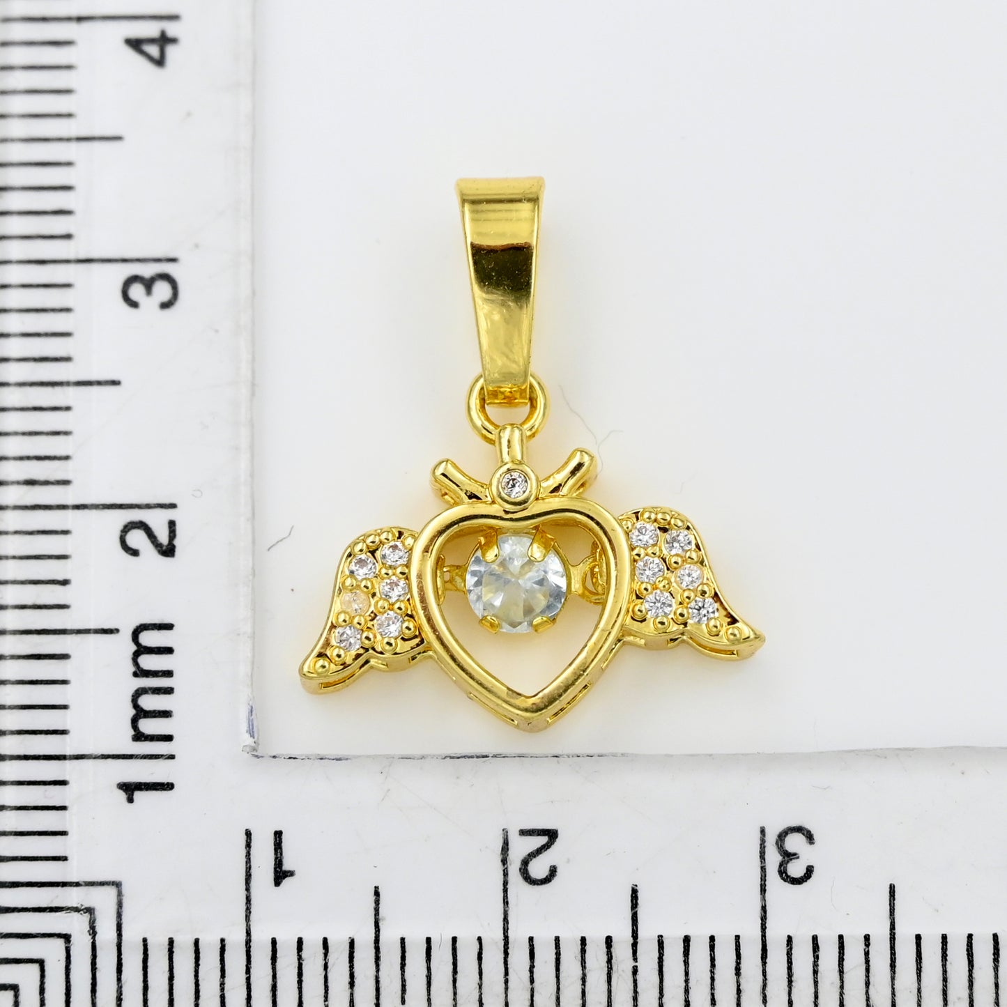 Gold Winged Heart Charm with Floating Crystal