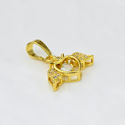 Gold Winged Heart Charm with Floating Crystal